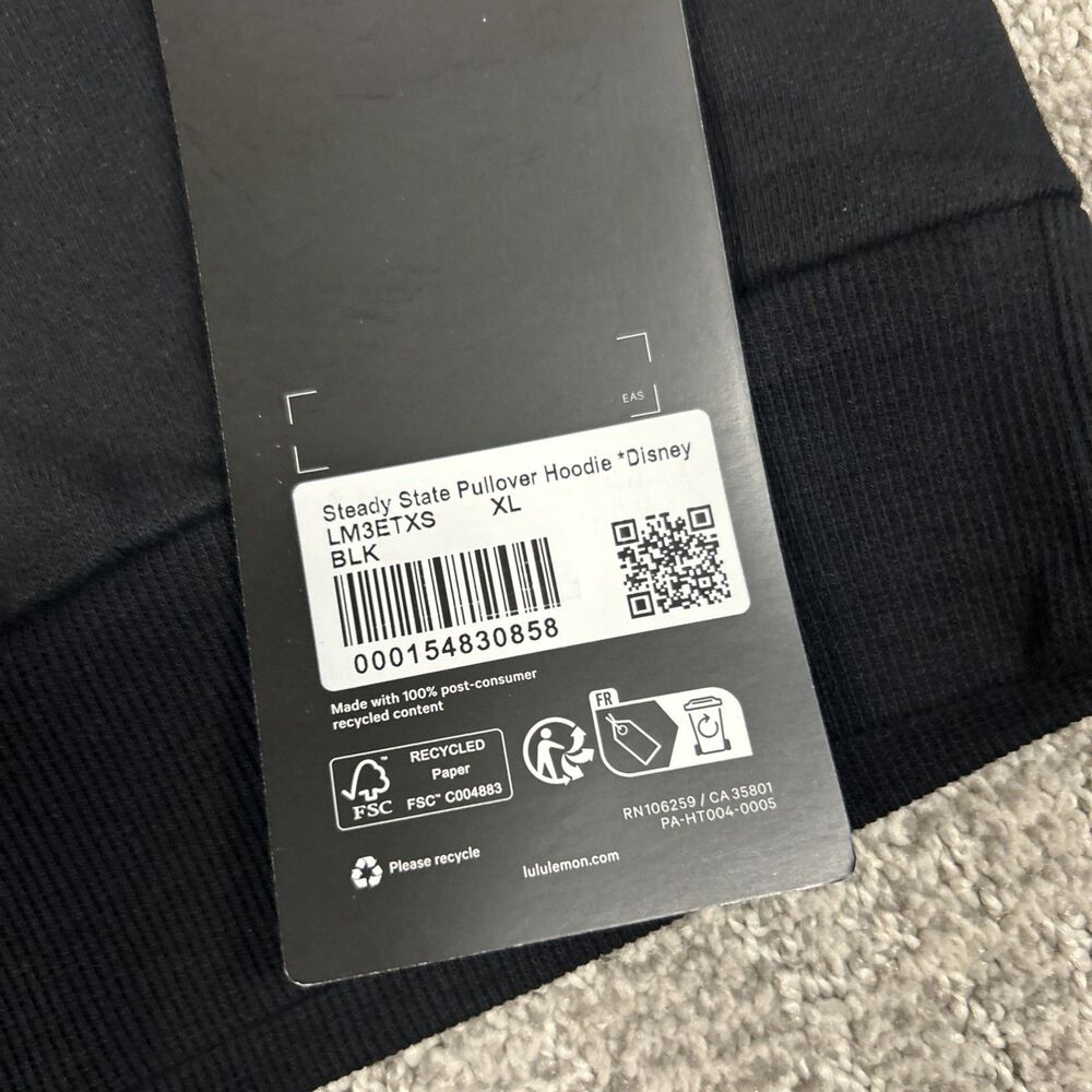 Disney Lululemon Mickey Steady State Hoodie Mens XL Sweatshirt Black Womens New - Picture 4 of 8